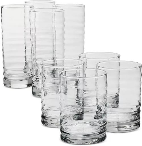 Arch Studio Rippled Double Old-Fashioned  Highball Glasses, Set of 8