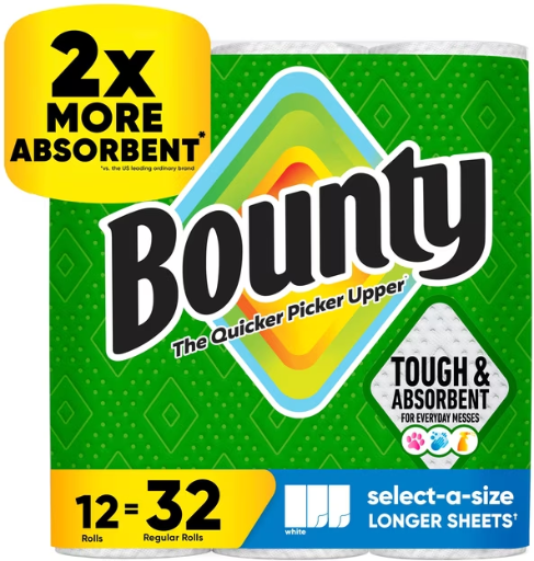 Bounty Select-A-Size 2-Ply Paper Towels, 12 = 32 Reg Rolls