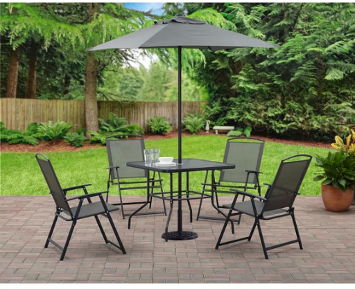 Mainstays Albany Lane 6-Piece Steel Outdoor Patio Dining Set with Umbrella