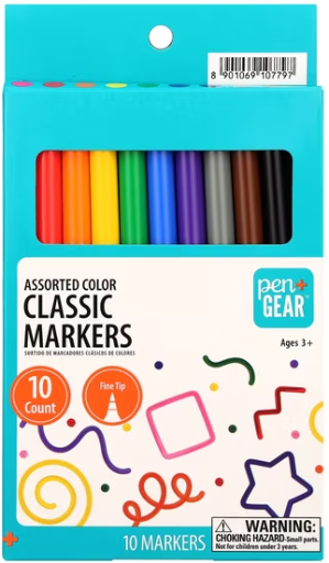 Pen+Gear Classic Markers, Fine or Broad Tip, Assorted Colors, 10 Count