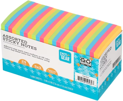 Pen + Gear Paper Sticky Notes, Neon, 3 x 3, 1680 Sheets, 24-Pack