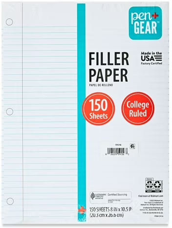 Pen+Gear Filler Paper, 150 Sheets