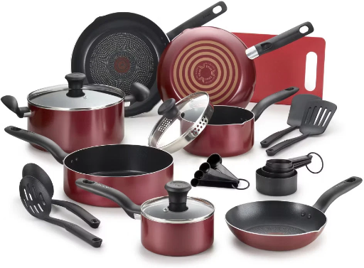 T-fal Simply Cook 17-Piece Aluminum Nonstick Cookware Set (Red)