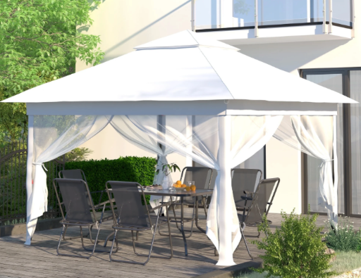 Pop-Up Outdoor Patio Canopy Gazebo 11 x 11 with Mosquito Netting (White)