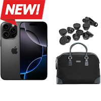 Apple - iPhone 16 Pro 256GB with Apple Intelligence - Black Titanium + Bolvaint - Ivens Travel Bag in Nylon and Leather + Dulccio Apex 7-in-1 Phone Lens Kit