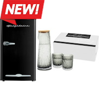 Frigidaire Retro Compact Fridge with Chiller - 3.2 cu ft - Black + Joshua Steinberg - Igor Straight Carafe and Tumbler, Set of three