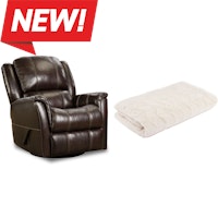 HomeStretch Swivel Glider Leather Recliner - Walnut + Isselle Stowe Faux Fur Throw - Queen