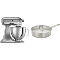 KitchenAid Artisan 5 Qt. Stand Mixer - Contour Silver + Aava - Elements Stainless Steel Sauté Pan with Lid