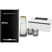 Frigidaire Retro Compact Fridge with Chiller - 3.2 cu ft - Black + Joshua Steinberg - Igor Straight Carafe and Tumbler, Set of three