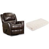 HomeStretch Swivel Glider Leather Recliner - Walnut + Isselle Stowe Faux Fur Throw - Queen