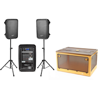 Knox Gear 8-inch Active Loudspeakers Combo Set with USB, SD and Bluetooth + Adamant Expedient Foldable Storage Box