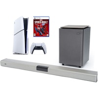 Sony PlayStation 5 Slim Console Disc Edition - Marvel’s Spider-Man 2 Bundle + Schultz S-900X 2.1ch Bluetooth Home Theatre Soundbar System and Wireless Subwoofer