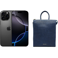 Apple - iPhone 16 Pro Max 512GB with Apple Intelligence - Black Titanium + Bolvaint The Camille Bleu Shoulder Bag - Top Grain Leather