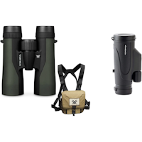 Vortex 10x42 Crossfire HD Roof Prism Binoculars with GlassPak Harness Case + Wilson & Miller TacticalEye Optics Prism Scope – 10 x 42 Monocular Telescope