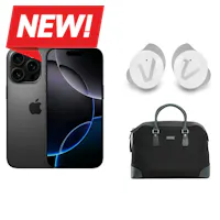 Apple - iPhone 16 Pro 256GB with Apple Intelligence - Black Titanium + Bolvaint - Ivens Travel Bag in Nylon and Leather + Veho RHOX True Wireless Earphones - Fusion White