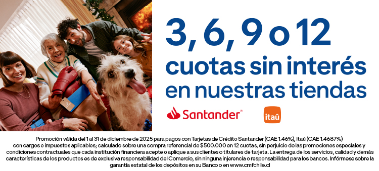 3, 6, 9 0 12 cuotas sin interés en nuestras tiendas