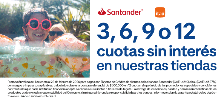 3, 6, 9 0 12 cuotas sin interés en nuestras tiendas