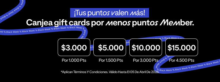 ¡Tus puntos valen más! Canjea gift cards por menos puntos Member.