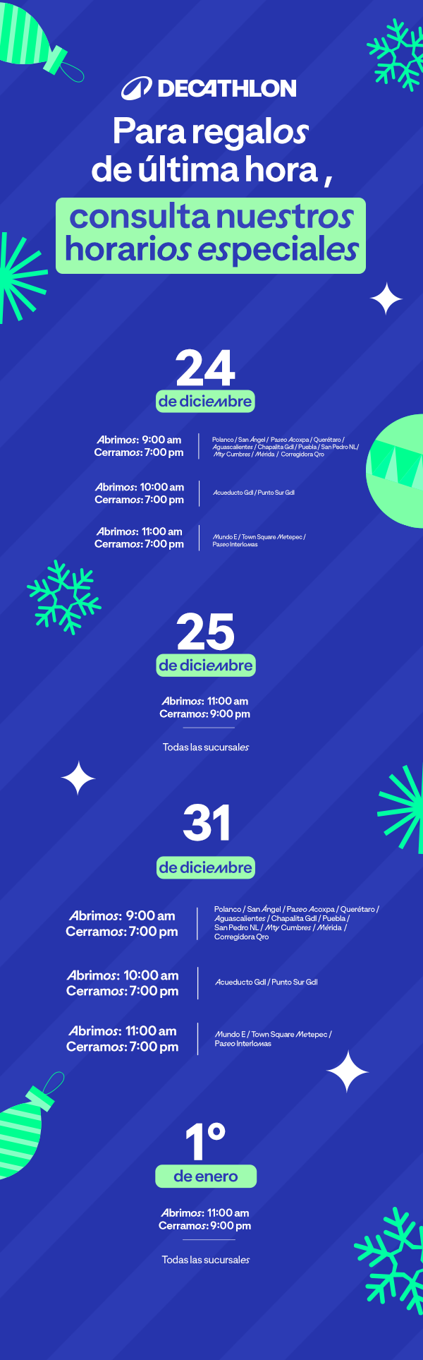 Horarios especiales temporada navideña