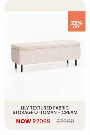 LILY TEXTURED FABRIC STORAGE OTTOMAN - CREAM