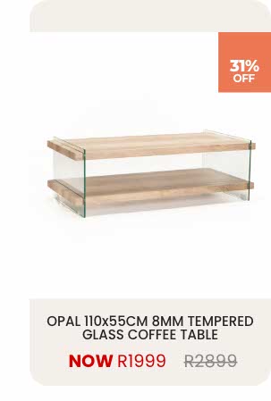 OPAL 110x55cm 8MM TEMPERED GLASS COFFEE TABLE