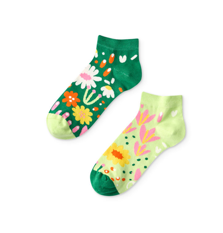 Veselé kotníkové ponožky Květinová zahrada
