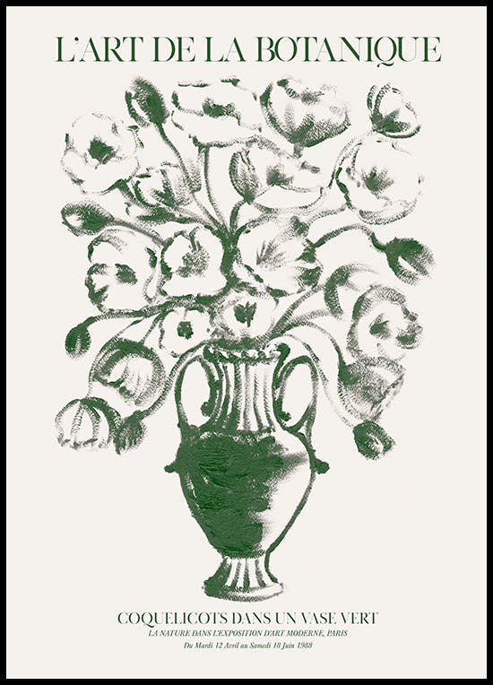 Green Vase Poppies Poster