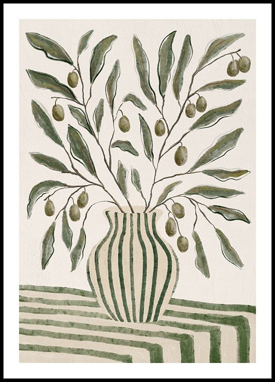 Olive Branches in Vase Poster