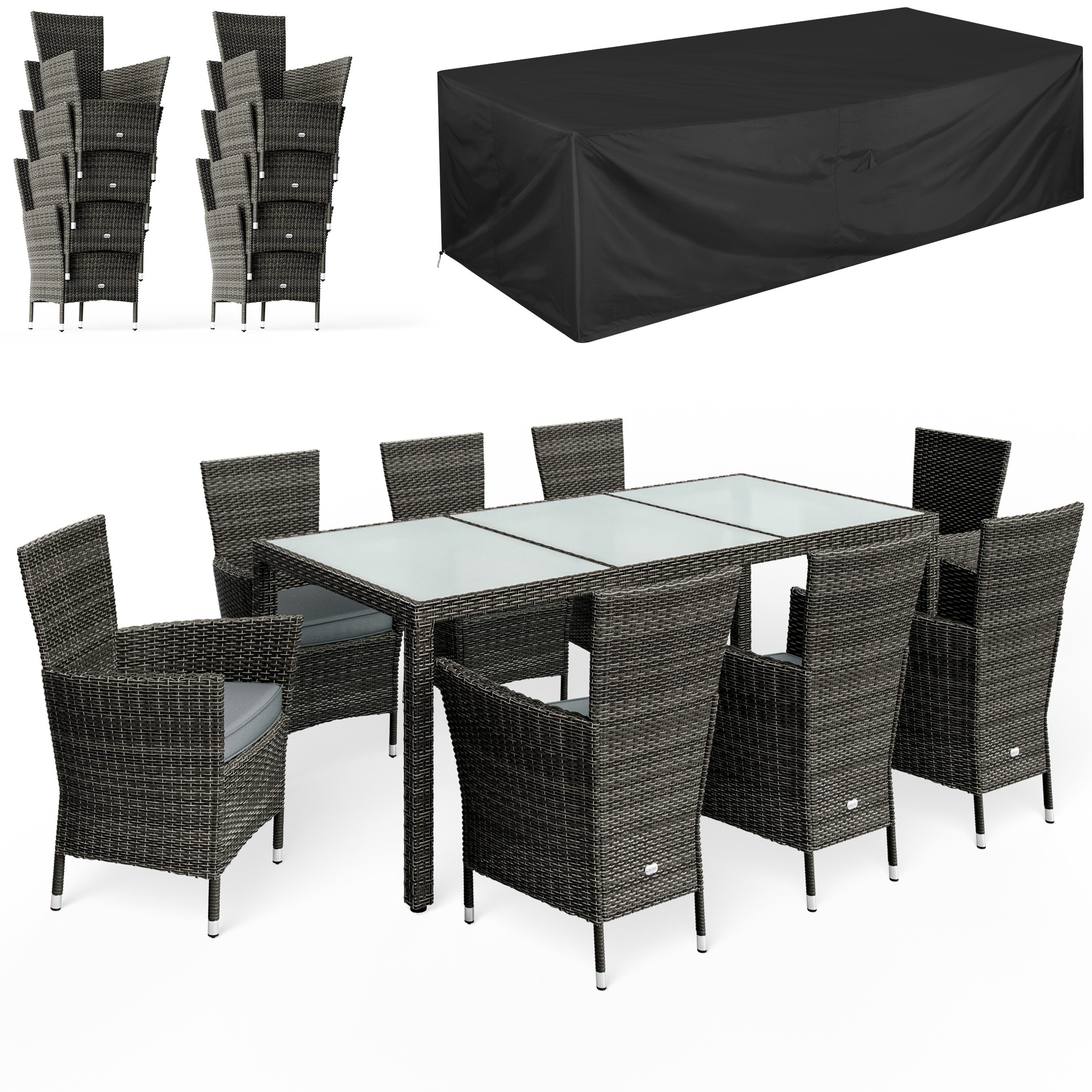 Image of Polyrattan Garten-Sitzgruppe Bali 9-tlg Grau mit Abdeckung