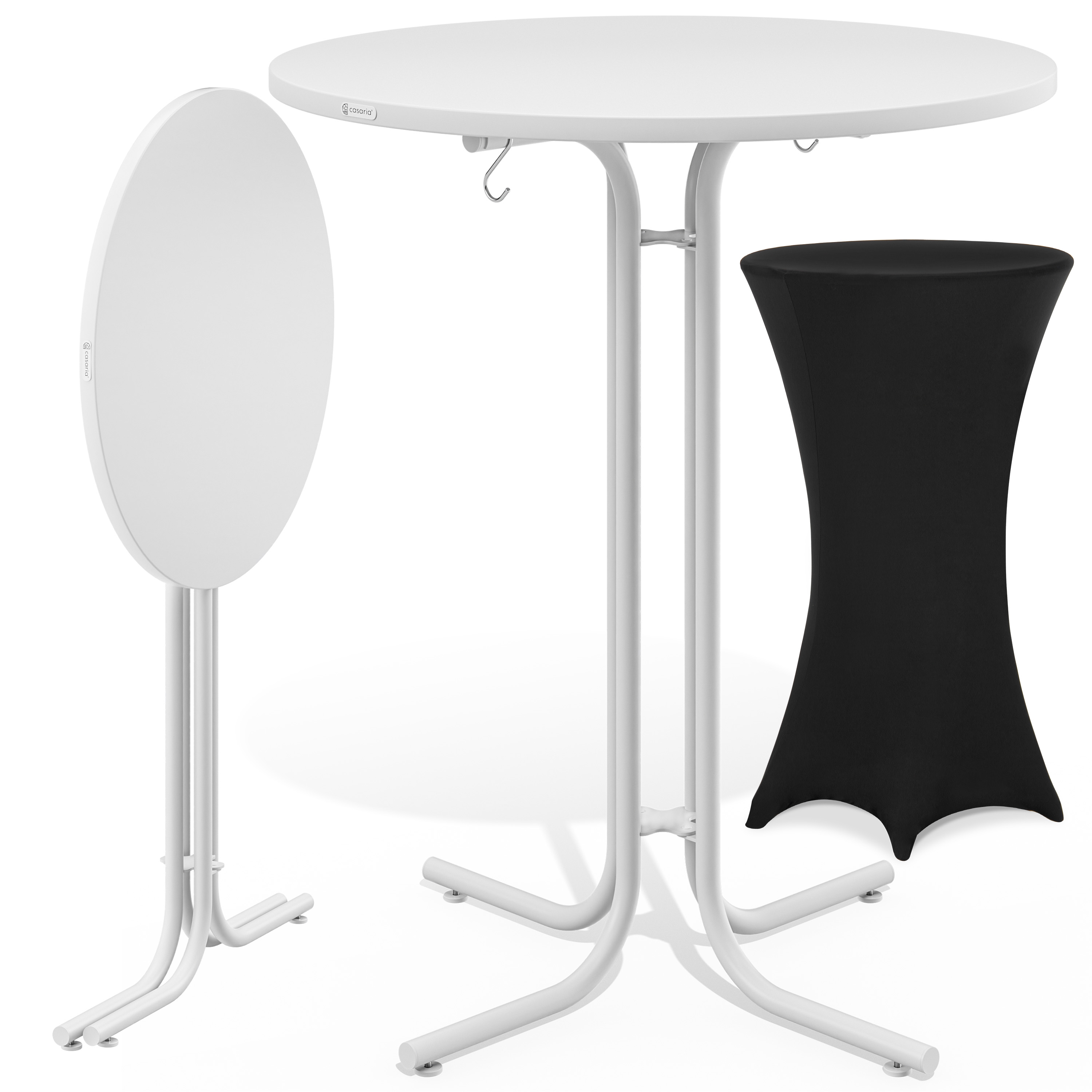 Image of Stehtisch Weiß 110x70cm + Stehtischhusse Schwarz Ø70cm