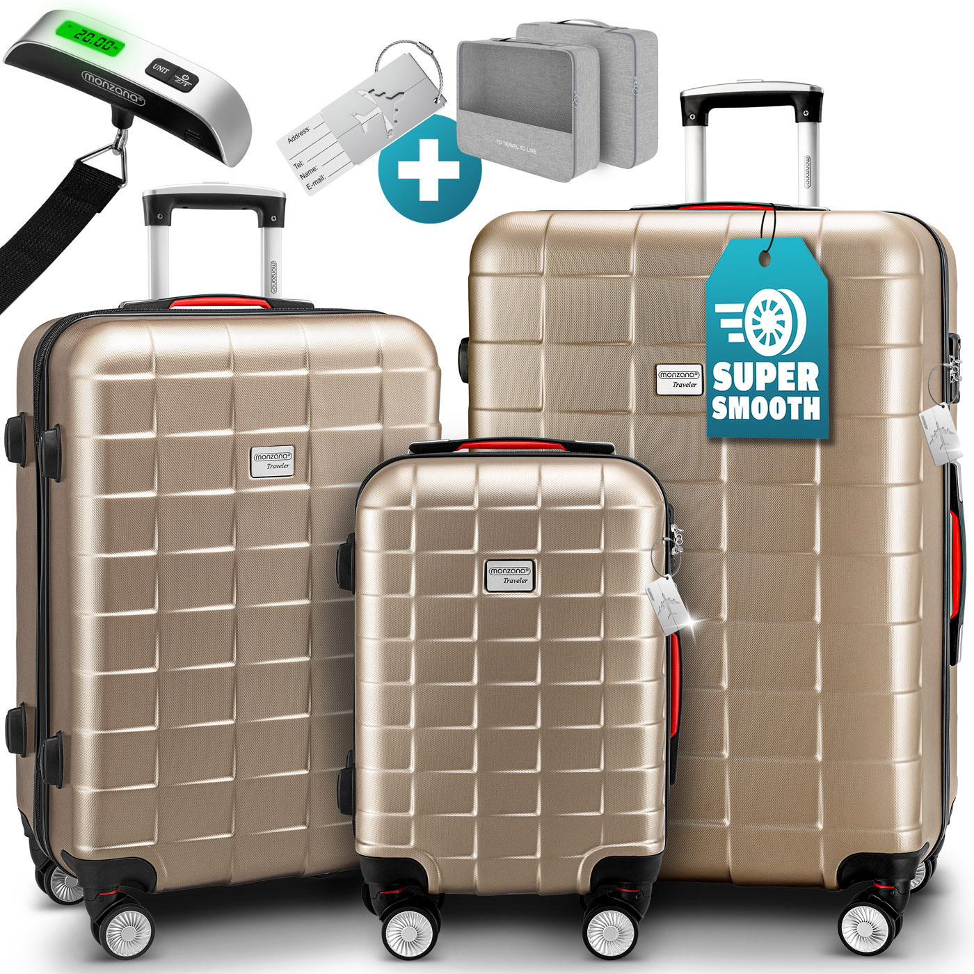 Image of Hartschalenkoffer-Set Exopack 3-tlg Champagner ABS Zubehör