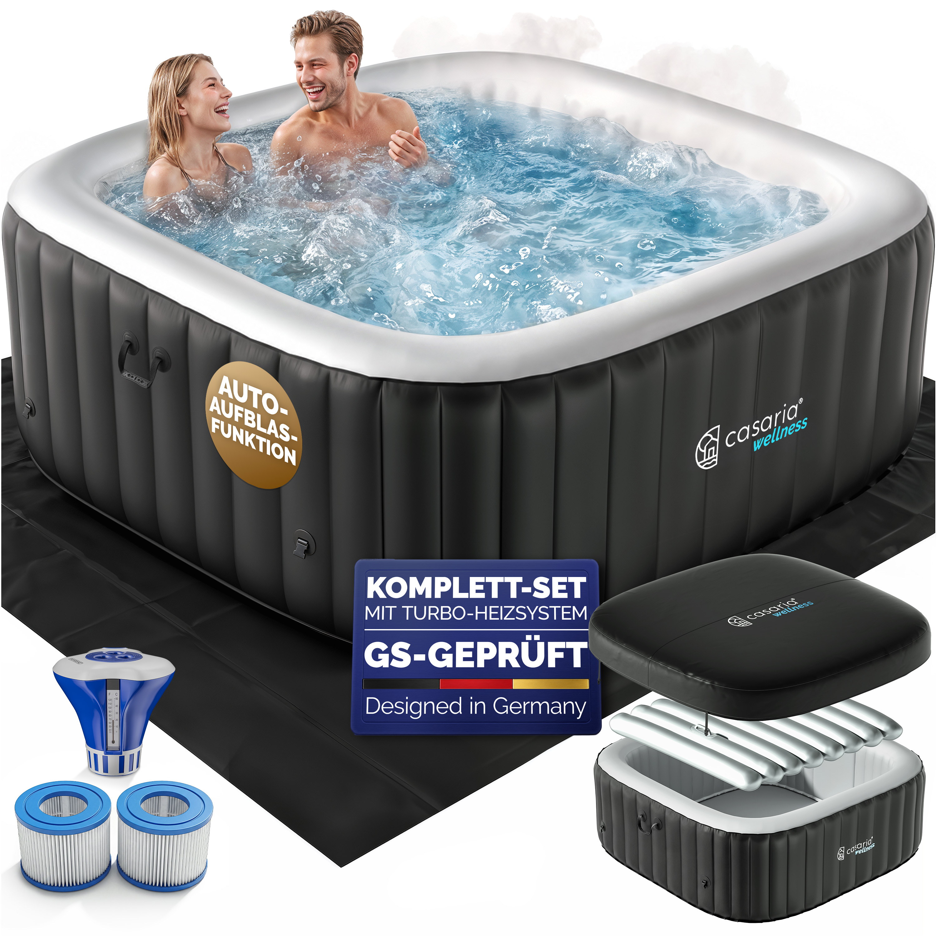 Image of Whirlpool aufblasbar Schwarz eckig bis 6 Personen bis 42°C