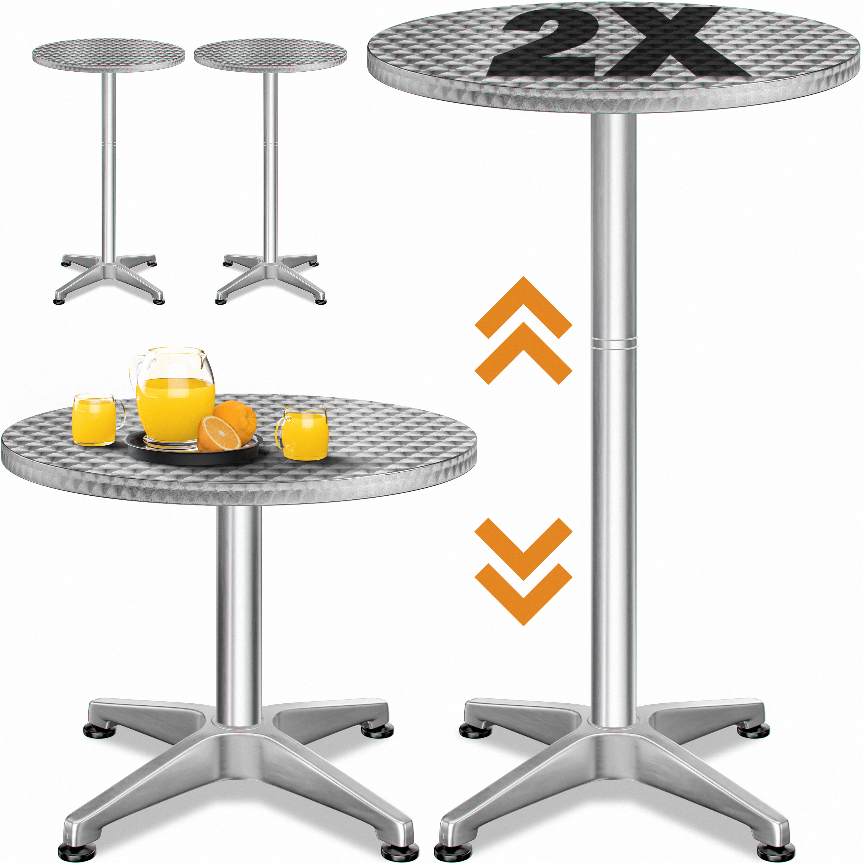 Image of Stehtisch 2er-Set Silber Alu Ø60cm höhenverstellbar