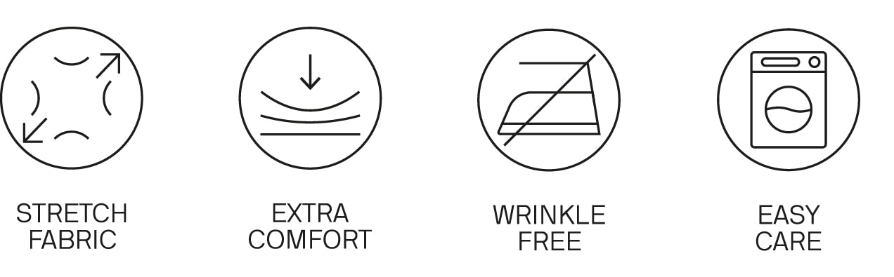 STRETCH FABRIC EXTRA COMFORT WRINKLE FREE EASY CARE