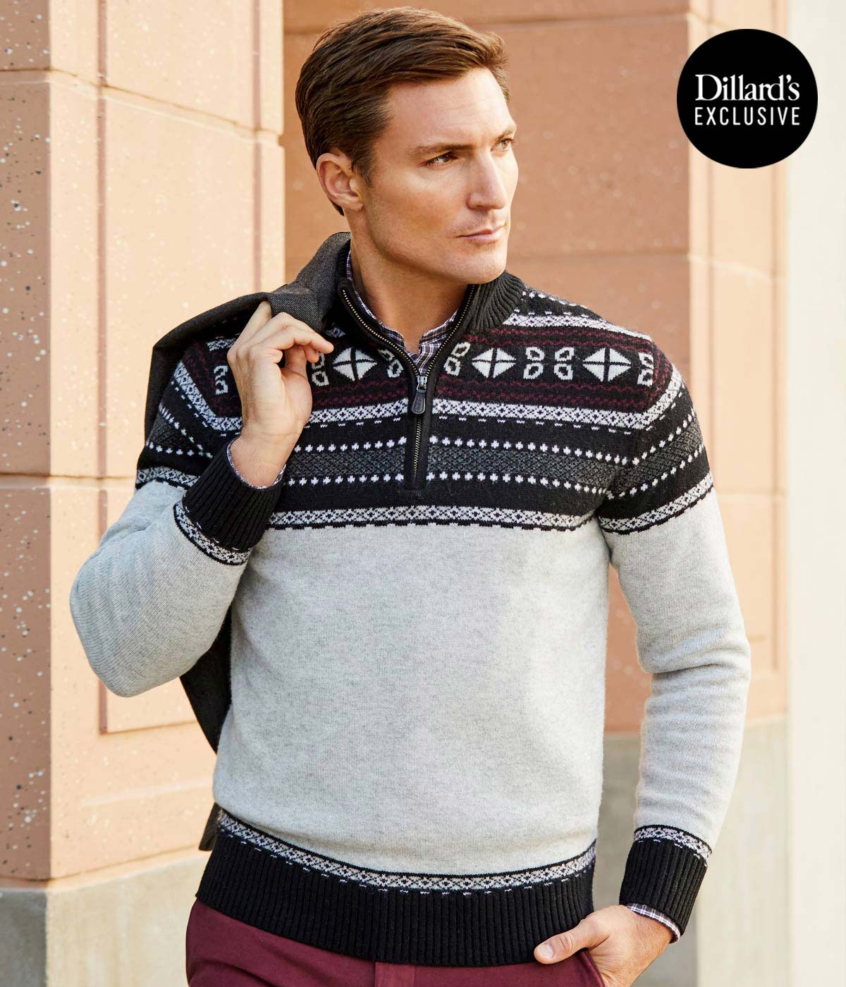 Cremieux Blue Label Chamonix Collection Fair Isle Quarter-Zip Wool Sweater, $175