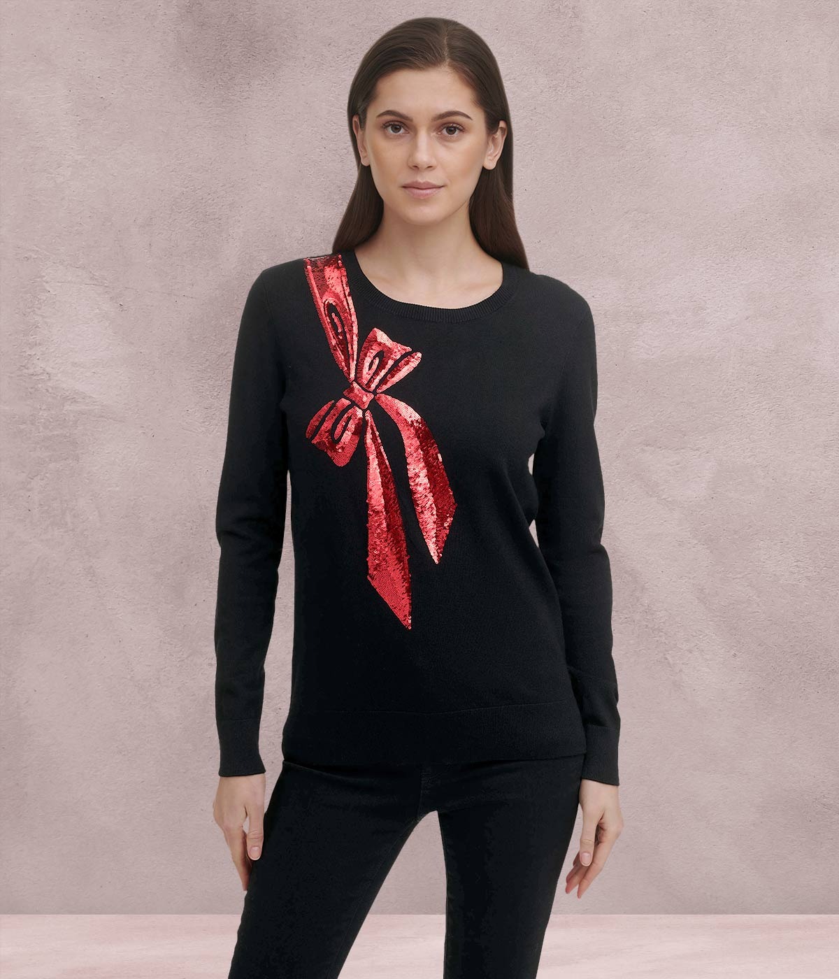 DONNA KARAN DKNY Sequin Bow Motif Crew Neck Long Sleeve Festive Sweater, $79 SHOP NOW