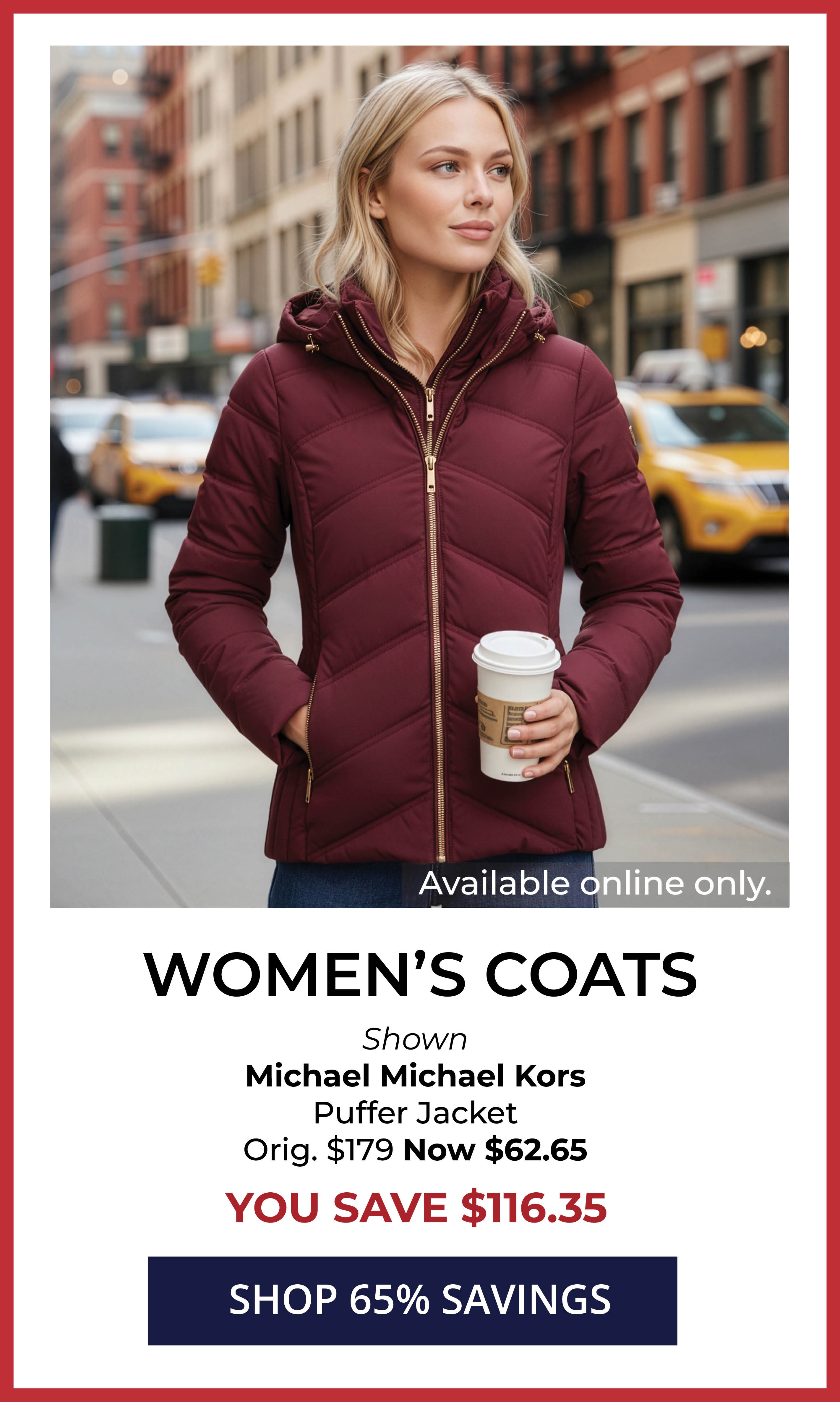 65% Off Women's Coats&nbsp;