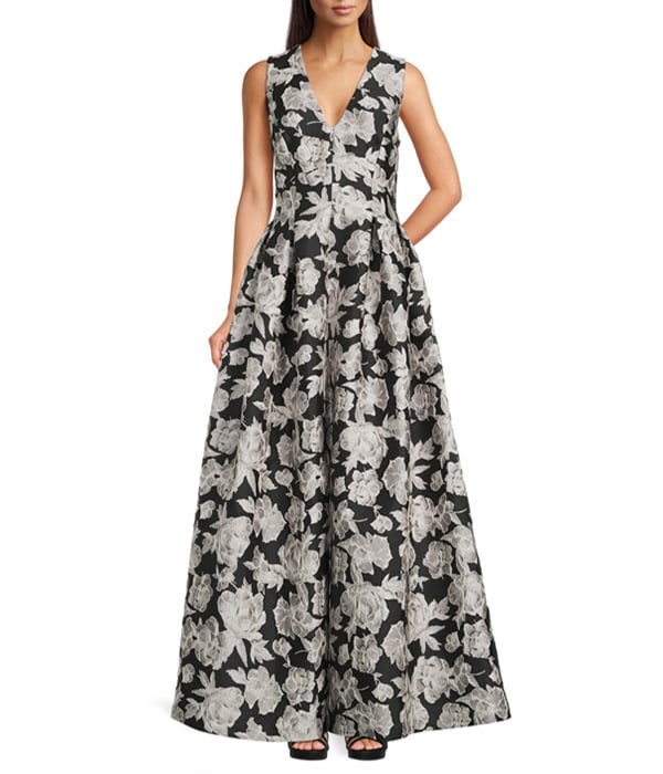 Alex Marie® Christine Floral Print Textured Jacquard Sleeveless Gown