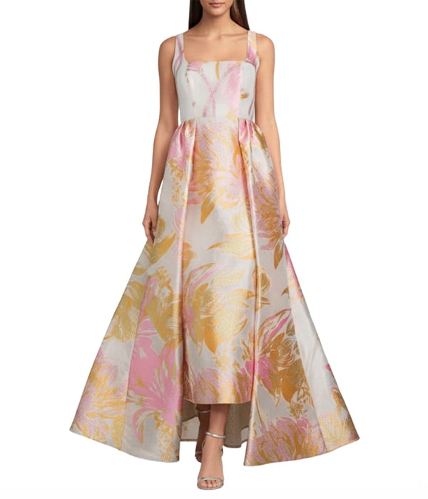Alex Marie® Thalia Floral Jacquard Square Neck Sleeveless Gown