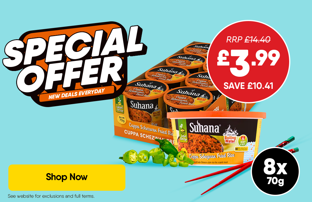 8 x 70g Pots Suhana Cuppa Schezwan Fried Rice