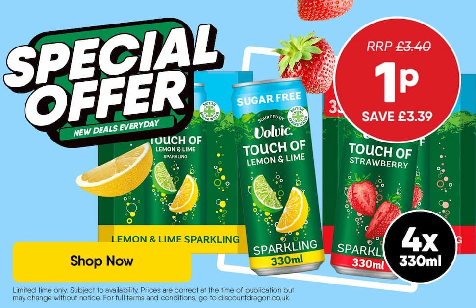 4 x 330ml Volvic cans 1p - RRP £3.40