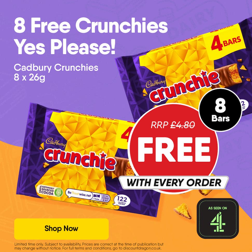 8 x Cadbury Crunchie Chocolate Bar FREE