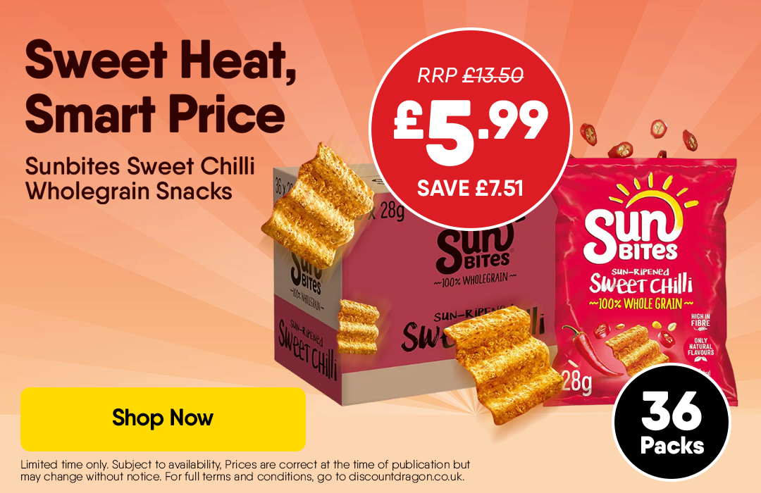 36 x Sunbites Sun Ripened Sweet Chilli Wholegrain Snacks 5.99