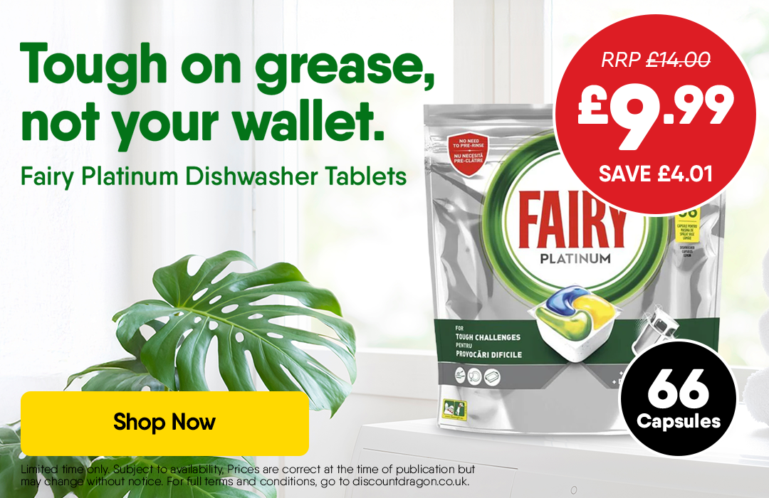 Fairy Platinum Dishwasher Tablets, 66 Pods - 9.99