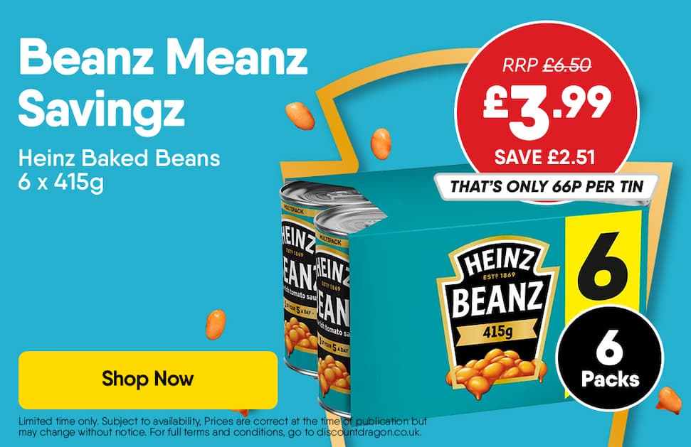 6 x 415g Cans Multipack Heinz Baked Beans in a Rich Tomato Sauce
