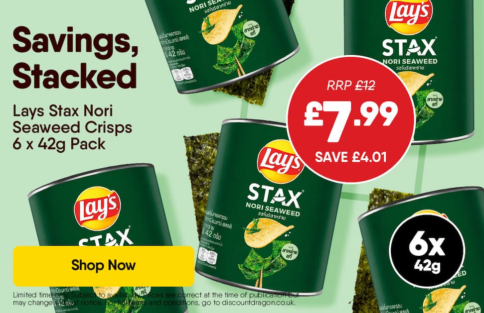 Pack (6) Lays Stax Nori Seaweed Crisps