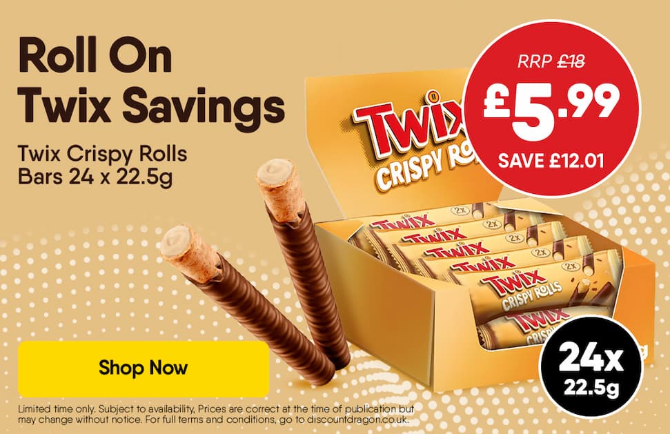 24 x 22.5g packs Twix Crispy Rolls Milk Chocolate Snack Bars