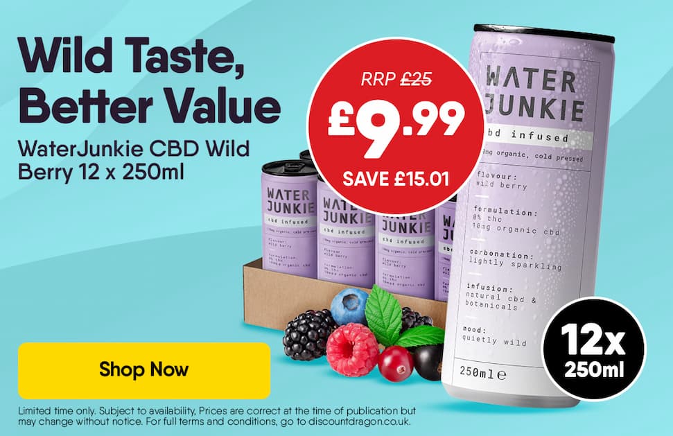 12 x 250ml Cans Water Junkie CBD Wild Berry