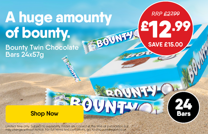 24 x 57g Bars Original Bounty Twin Chocolate Bars