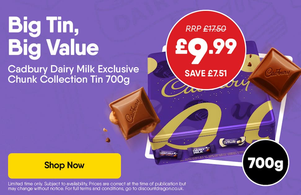 700g Tin Cadbury Dairy Milk Exclusive Chunk Collection Tin